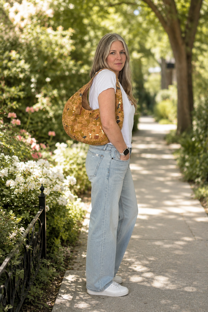 Collection of handcrafted cork shoulder bags by nest PURE
