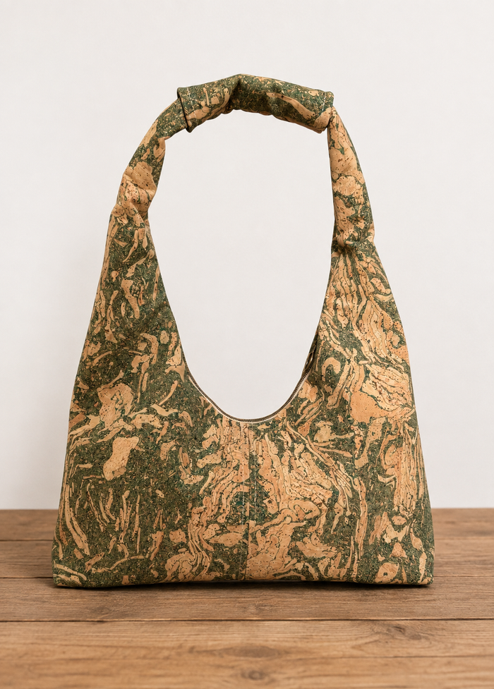 Handcrafted Slouchy Zipper Shoulder Bag in premium Portuguese cork