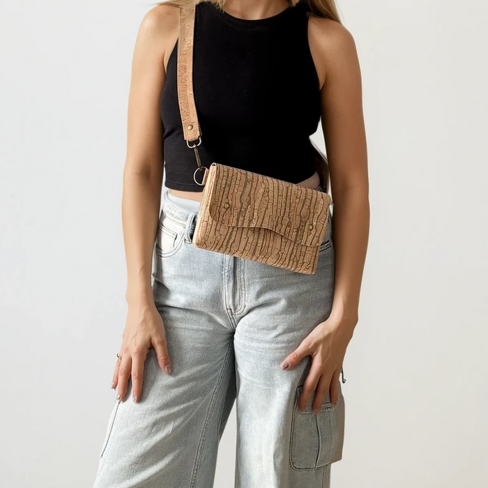 Handcrafted cork sling bag made from Portuguese cork
