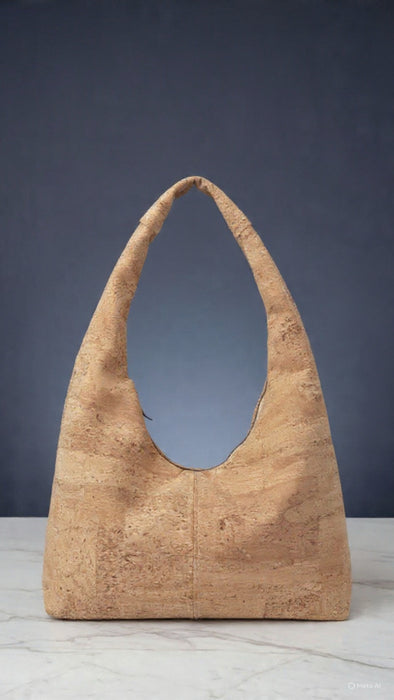 Slouchy Zipper Shoulder Bag in Natural Cork