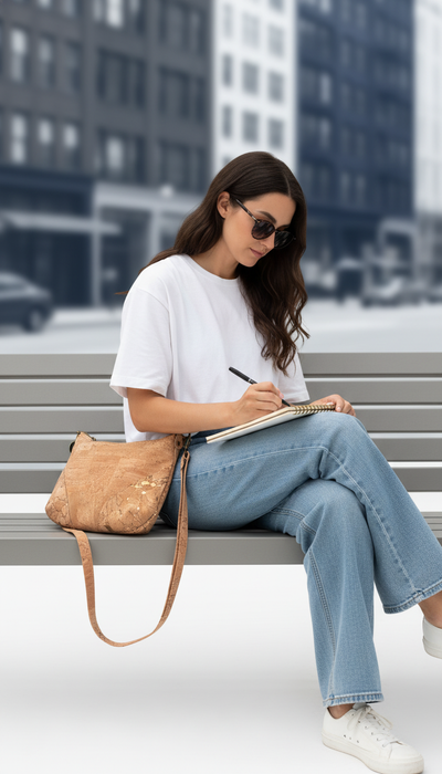 Medium Crossbody Bag in Natural and Gold Fleck Cork