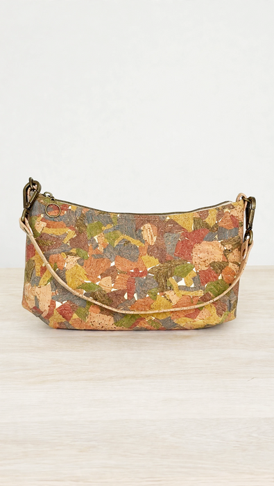 Baguette II cork bag in Dark Mosaic with antique brass hardware tall photo