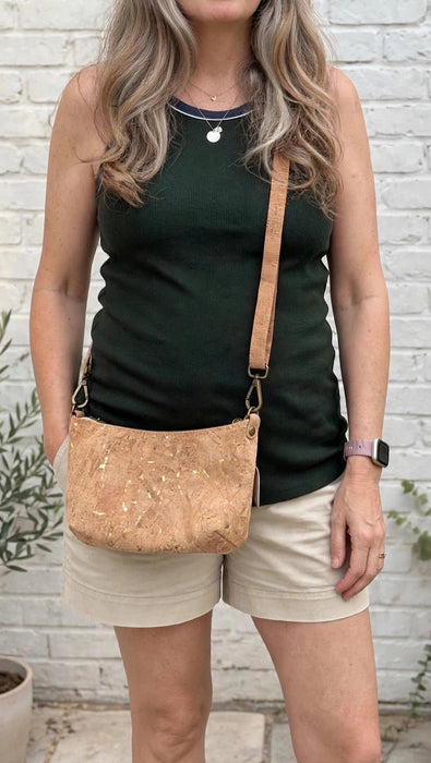 Green Marble Cork Baguette Bag II worn crossbody