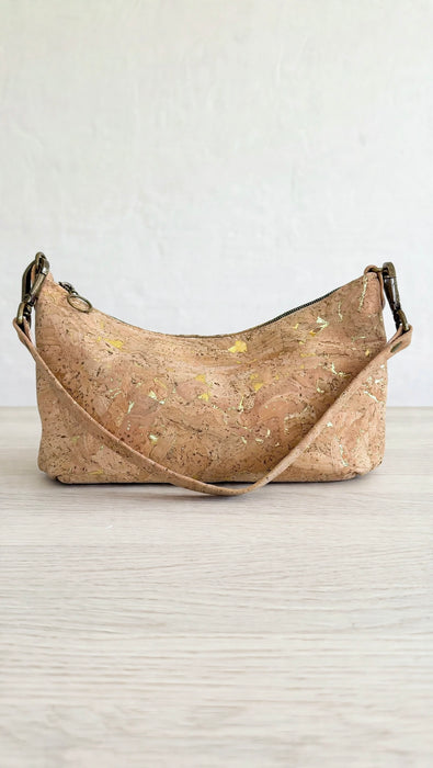 Front view of Natural Gold Fleck Cork Baguette Bag II