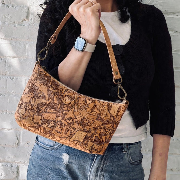 Natural Bits Cork Baguette Bag II carried in hand