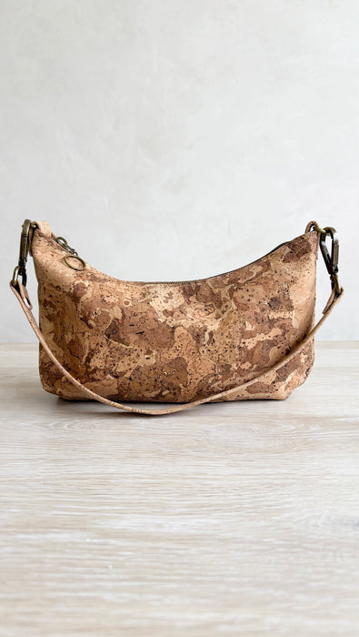Front view of Natural Swirl Cork Baguette Bag II