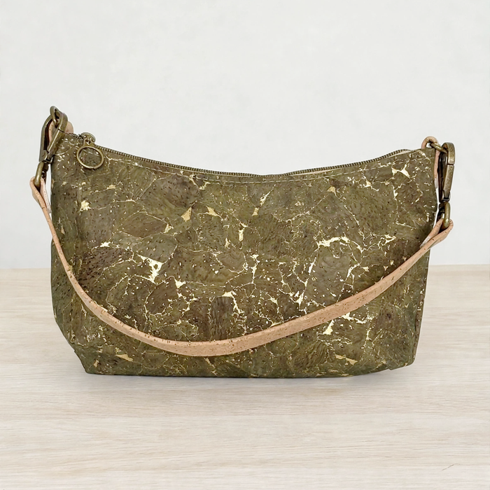 Baguette II cork bag in Dark Mosaic with antique brass hardware
