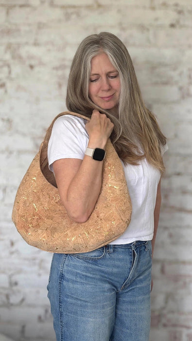 Crescent Slouchy Shoulder Bag in Natural Gold Fleck Cork