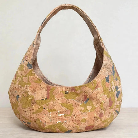 Crescent Slouchy Shoulder Bag in Light Mosaic Portuguese cork