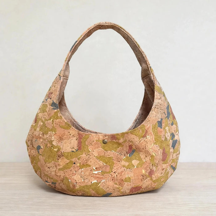 Crescent Slouchy Shoulder Bag in Light Mosaic Portuguese cork