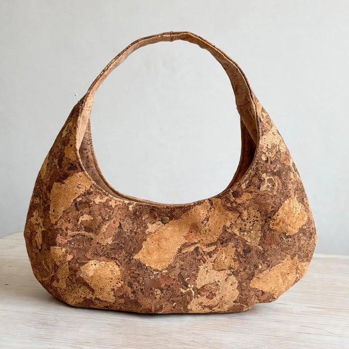 Crescent Slouchy Shoulder Bag in Natural Swirl Portuguese cork