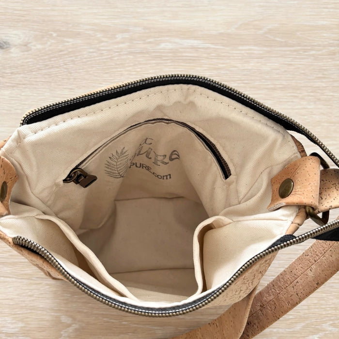 Interior of Everyday Crossbody Bag with slip pocket and zipper pocket
