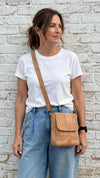 Natural Cork Everyday Crossbody Bag worn by female model showing fit and size