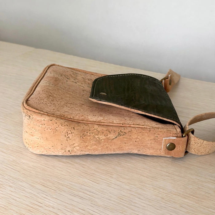 Side view of Olive Cork Everyday Crossbody Bag
