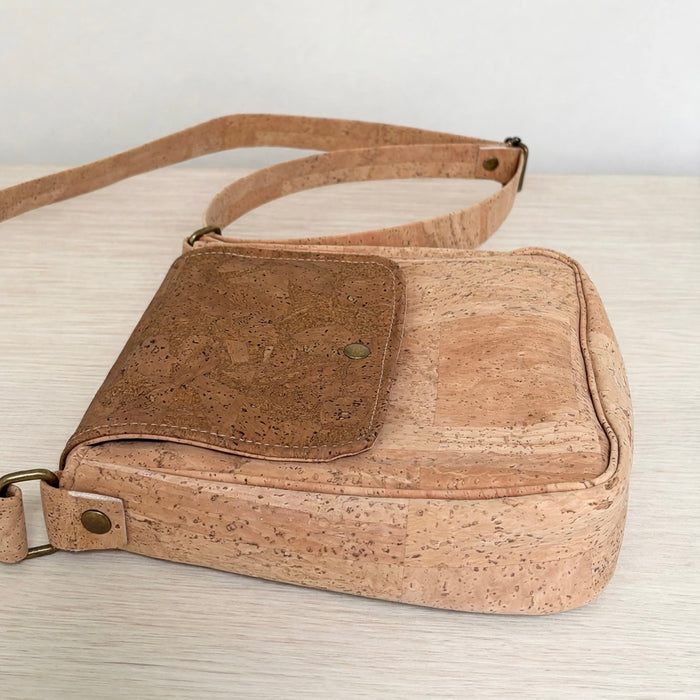 Side view of Toffee Cork Everyday Crossbody Bag