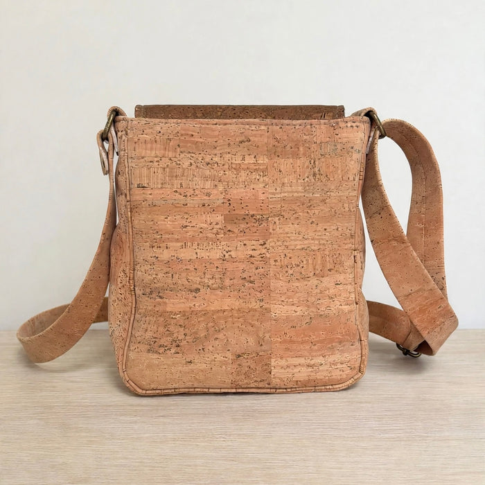 Back view of Natural Cork Everyday Crossbody Bag with exterior slip pocket