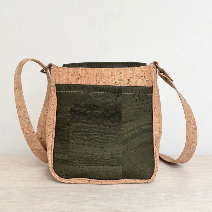 Back view of Olive Cork Everyday Crossbody Bag with exterior slip pocket