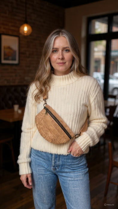 Mini Fanny Pack in Natural and Black Cork