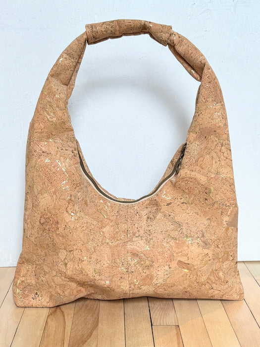 Slouchy Zipper Shoulder Bag in Premium Natural Gold Fleck Cork
