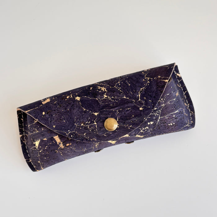 Eyeglass Case Navy and Gold Fleck Cork