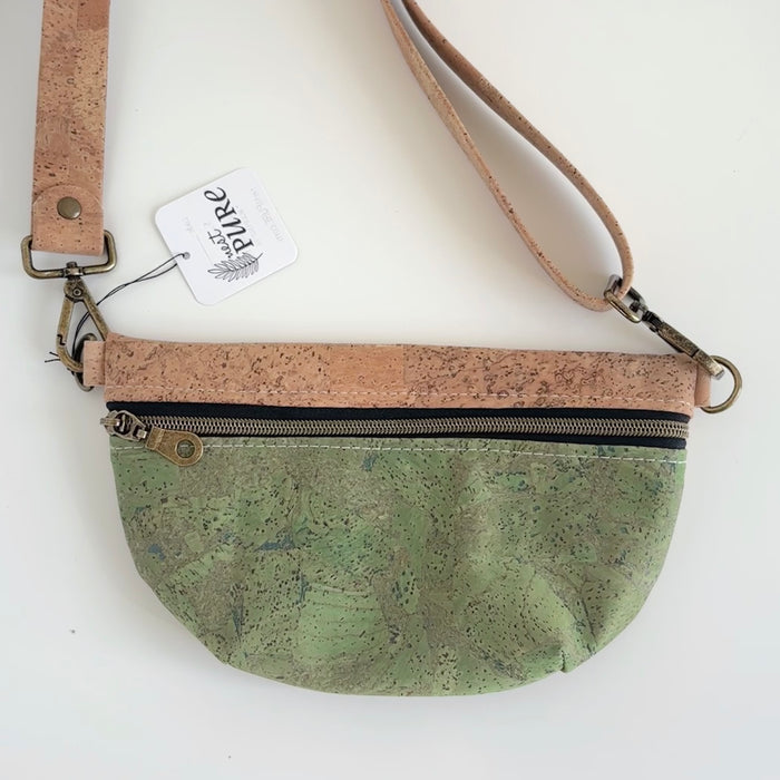 Mini Fanny Pack in Natural and Green with Blue Undertone Cork