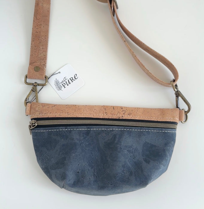 Mini Fanny Pack in Natural and Midnight Blue