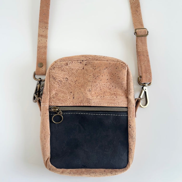 Rectangular Crossbody in Natural and Black Cork