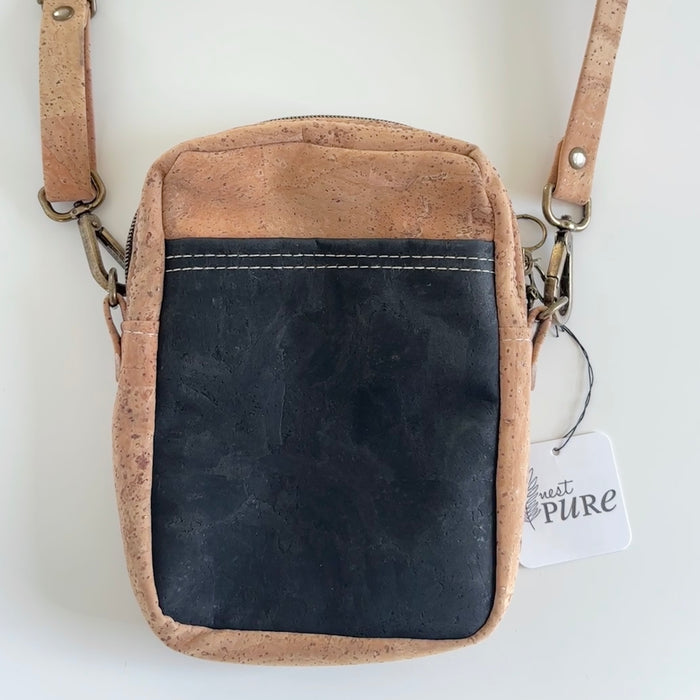 Rectangular Crossbody in Natural and Black Cork