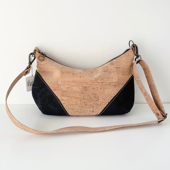 Medium Crossbody Bag in Natural and Black Cork