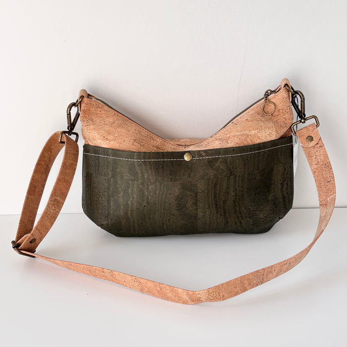 Medium Crossbody Bag in Natural and Moss Green Cork