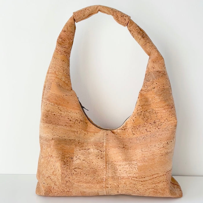 Slouchy Zipper Shoulder Bag in Natural Cork