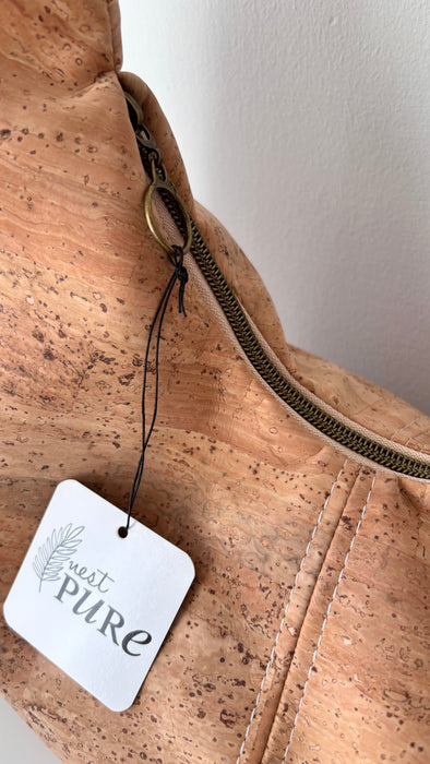 Slouchy Zipper Shoulder Bag in Natural Cork