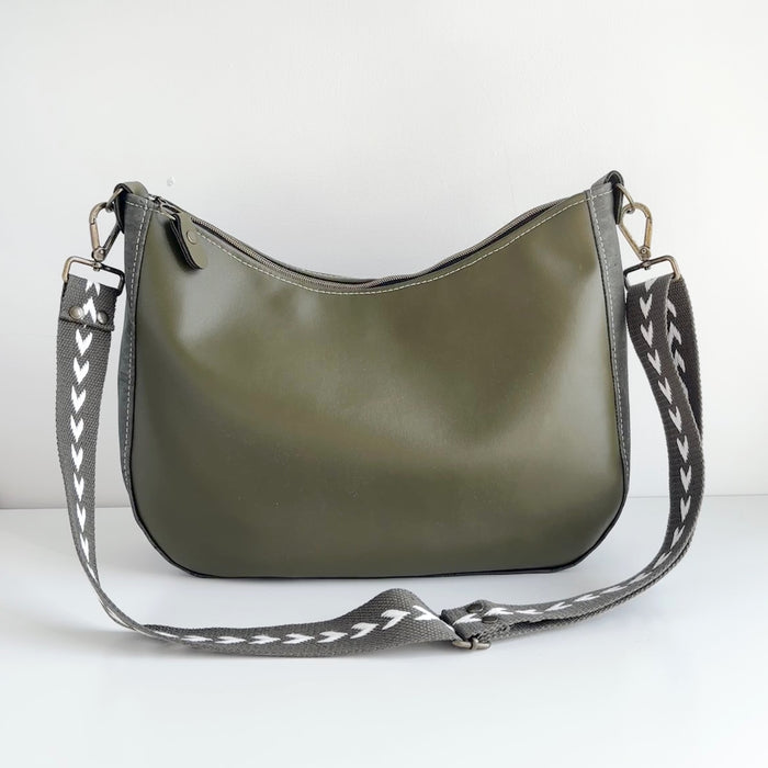 Large Zip Top Crossbody in Moss Cactus Leather and Moss Cork