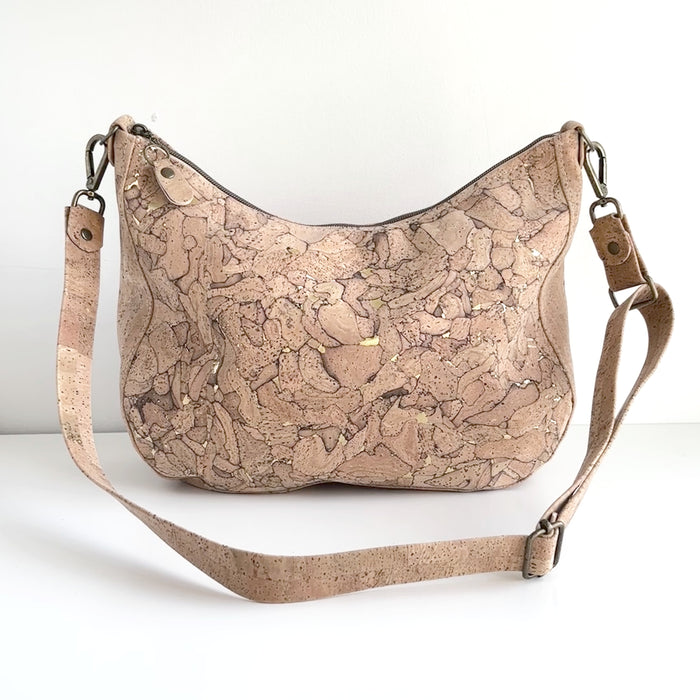 Large Zip Top Crossbody in Natural Gold Fleck Cork