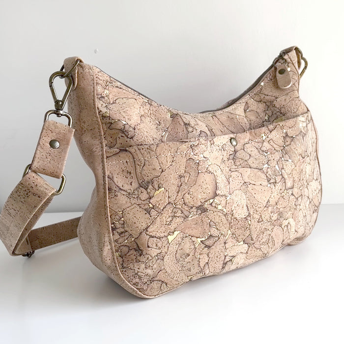 Large Zip Top Crossbody in Natural Gold Fleck Cork