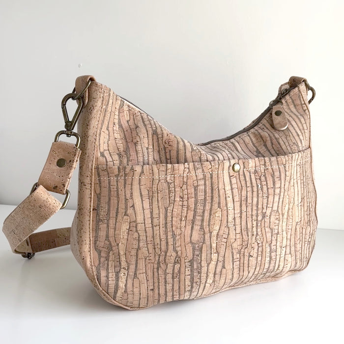 Large Zip Top Crossbody in Natural Striped Cork