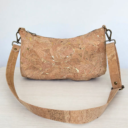 Medium crossbody bag handcrafted from Portuguese gold fleck cork