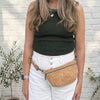 Natural Cork Mini Fanny Pack worn around waist showing fit and size