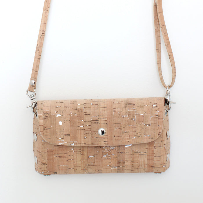 Mini Rivet Crossbody in Natural Silver Cork