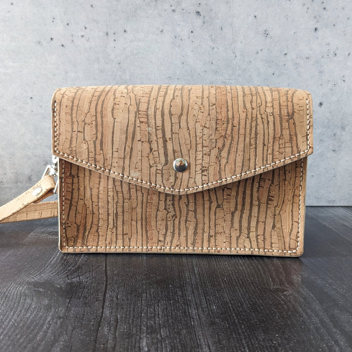 Boxed Handstiched Bag Crossbody in Natural Stripe Cork