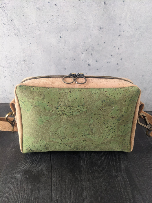 Crossbody Belt  Bag in Green and Natural Cork