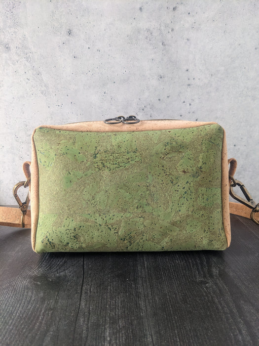 Crossbody Belt  Bag in Green and Natural Cork