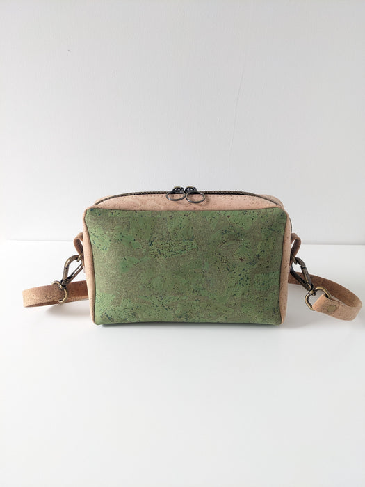 Crossbody Belt  Bag in Green and Natural Cork