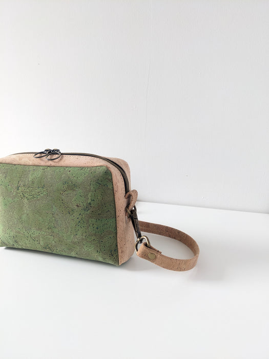 Crossbody Belt  Bag in Green and Natural Cork