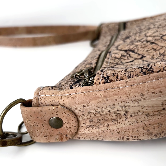 Semi Round Crossbody in Black Crackle Cork and Natural Cork