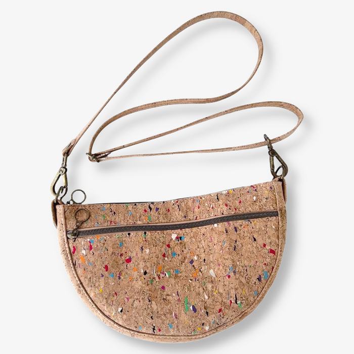 Semi Round Crossbody in Confetti Cork and Natural Cork