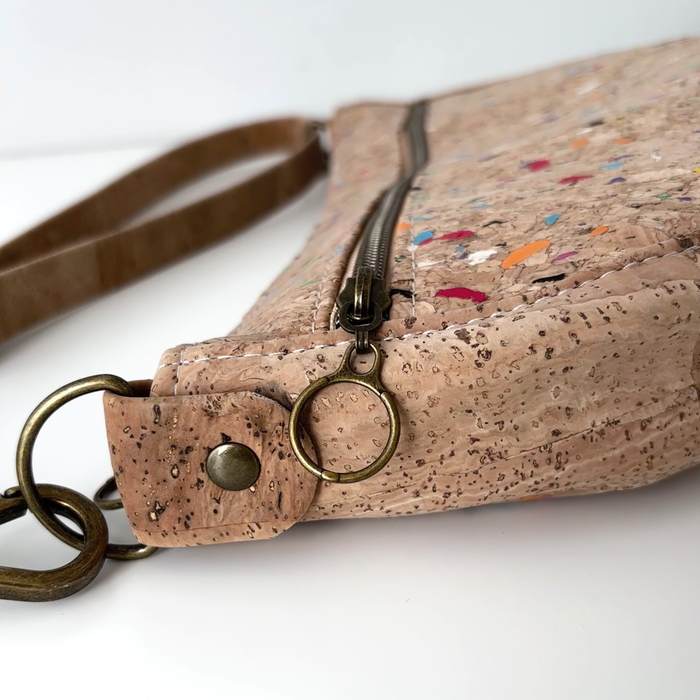 Semi Round Crossbody in Confetti Cork and Natural Cork