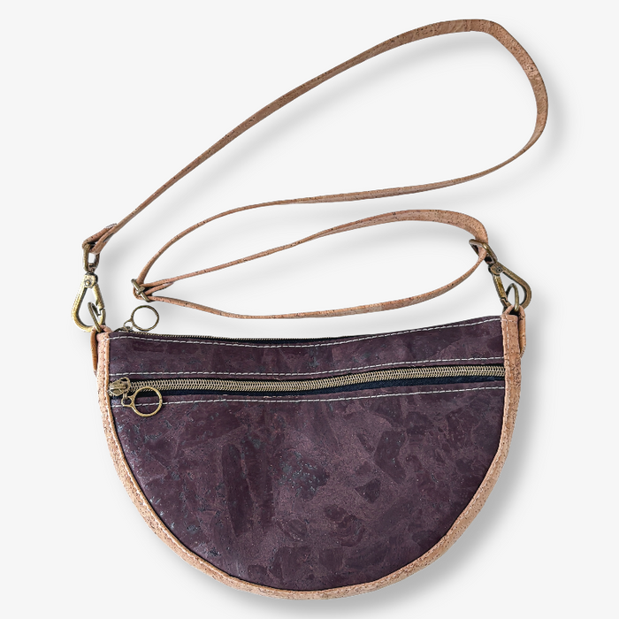 Semi Round Crossbody in Dark Brown Cork and Natural Cork