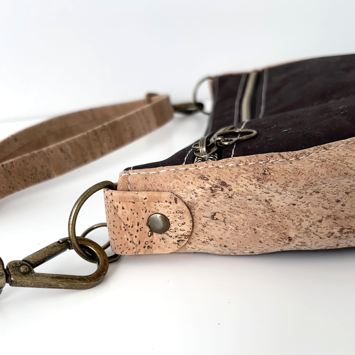 Semi Round Crossbody in Dark Brown Cork and Natural Cork