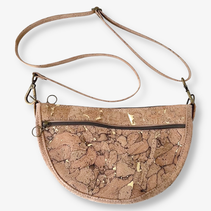 Semi Round Crossbody in Gold Fleck Cork and Natural Cork